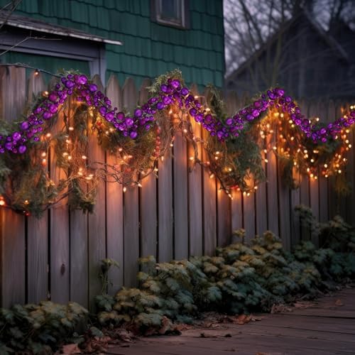 2 Pcs 6 ft Christmas Ball Ornament Garland, Purple - Image 4