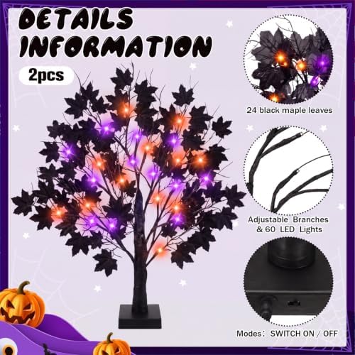 Teyva 2 Pack Halloween Black Tree 23.6 Inch, 48 LED Orange Purple Lights - Image 4