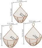 MyGift Set of 3, Farmhouse Copper Metal Wire Mesh Wall Hanging Baskets, Wall-Mounted Storage Basket, Decorative Kitchen Fruit Wall Basket Produce Holder - Image 4