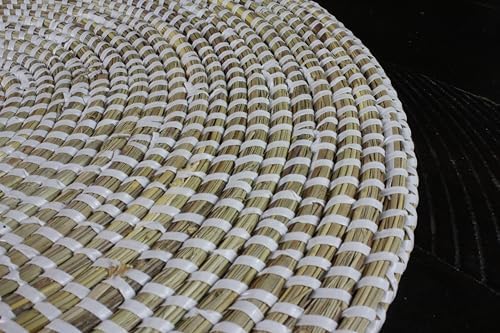 Senegal Placemats/African Bohemian Woven Seagrass Placemats/Natural Wicker Round Basket Placemats/Decorative Hanging Wicker Plates/Hanging Wall Decor (White) - Image 5