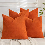 Set of 4 Soft Textured Decorative Throw Pillow Covers 24x24 Inch Cozy Farmhouse Cushion Cover Square Accent Pillow Cases for Bed Couch Sofa Living Room, Burnt Orange by Cozoomy