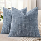decorUhome Textured Chenille Throw Pillow Covers 24x24 Set of 2 Grey Blue by decorUhome