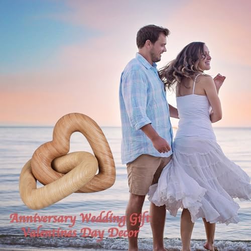 Guichifun Resin Heart Wood Finish Sculpture Valentines Day Decor - Image 5