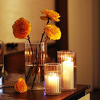PHOSPHOR 6 PCS Ribbed Glass Candle Holder, Cylinder Candle Holders for Pillar Candles, Clear Glass Hurricane Candle Holders 6'', 8'', 10'' Glass Cylinder Centerpieces Vases - Image 5