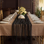 Black 10 Pcs Pearl Gauze Table Runner 120 Inch 10ft Pearl Sheer Tulle Table Cloth Centerpieces for Home Wedding Birthday Bridal Baby Shower Party Favor Holiday Dining Decorations - Image 6