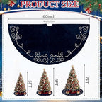 60inch Extra Large Christmas Tree Skirt Navy Blue Luxury Velvet Plush Fur Skirts Baroque Tree Skirts with Gold Embroidered Pearls and Crystals Trees Skirt for Christmas Holiday Party Home Decoration - Image 2