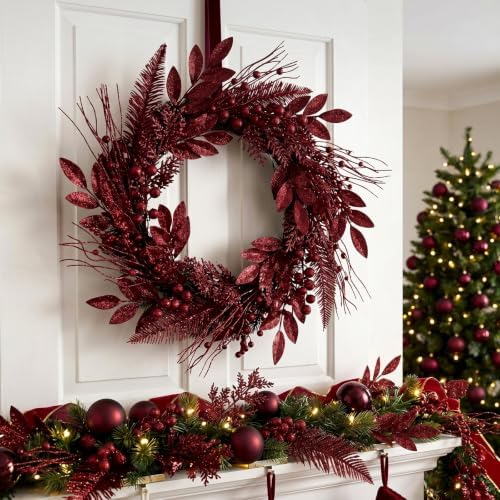 66 Pcs Burgundy Christmas Glitter Picks and Sprays - Image 2