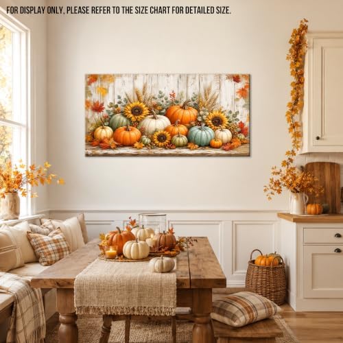 WAXWHELK Pumpkin Fall Canvas Wall Art, Pumpkin Sunflowers Wheat Stalks Maple Leaves Harvest Painting Pictures, Rustic Farmhouse Autumn Thanksgiving Artwork for Living Room Decor (30"x60") - Image 3