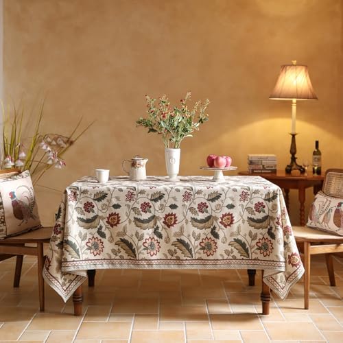 ISAENNE Designer Vintage Square Printed Large Tablecloth,67"x67" - Image 2