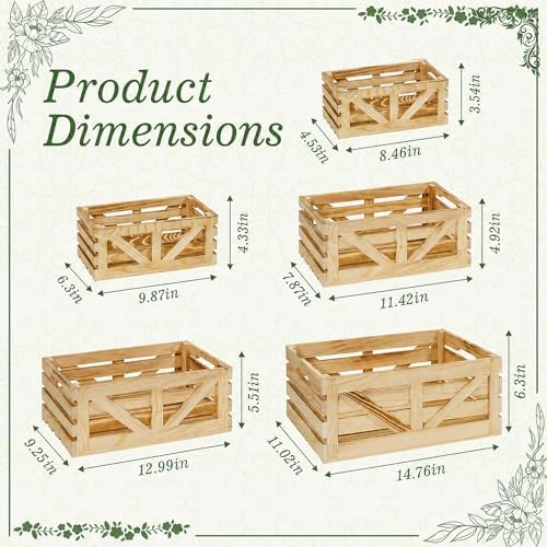 5 Pcs Wooden Crates for Display, Nesting Wood Crate for Storage, 5 Size - Image 2
