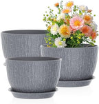 Meowell Large Flower Pots 12/10/9 inch, 3 Set Big Plant Pots for Outdoor Indoor Plants with Water Ripples, Wide Plastic Planters with Drainage Holes and Saucers for Garden House Plants, Speckled Grey by Meowell