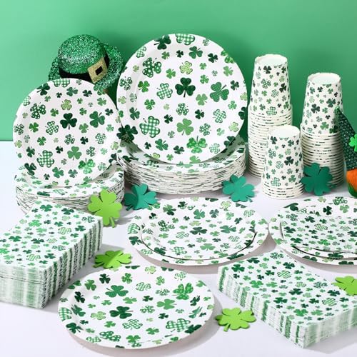 Pickmesh 250 Pcs St. Patrick's Day Party Supplies Kit for 50 – Shamrock Disposable Paper Plates, Napkins and Cups for St. Paddy's Day Party, Irish Celebration, Birthday Decorations - Image 6