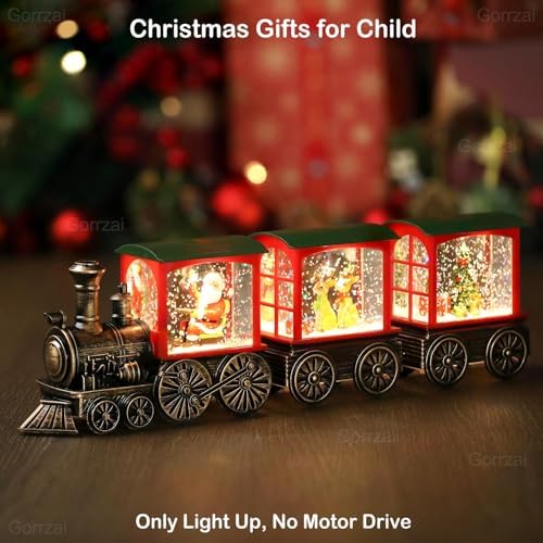 Train Snow Globe Christmas Snow Globe Lantern with Auto 6H Timer and Manual Glitter, Lighted Christmas Decorations Indoor with Santa Claus Reindeer Tree for Home Tabletop, Battery Operated - Image 2