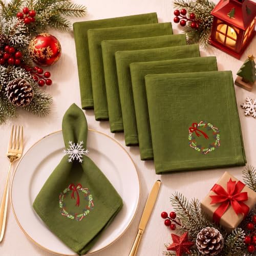 SmoothNovelty 6 Pcs Christmas Wreath Cloth Napkins Xmas Embroidery Linen by SmoothNovelty