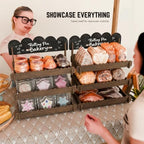 HOTCAN Wooden Cookie Display Stand with Chalkboard Sign for Bakers, Vendors, Craft Fairs | Pastry Display for Market Booths & Events | 3 Tiered Cookie Display for Muffins, Cakes, and Pastries (Brown) - Image 3