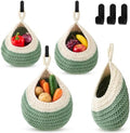 Honeydak 3 Hanging Baskets, White with Sage Green, Teardrop, Cotton Rope by Honeydak