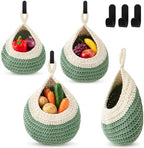Honeydak 3 Hanging Baskets, White with Sage Green, Teardrop, Cotton Rope by Honeydak