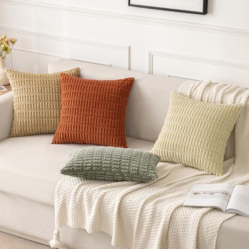 MIULEE Euro Sham Corduroy Decorative Throw Pillow Covers 24x24 Light Olive - Image 7