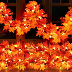 2 Pack Fall Decorations Lighted Fall Garland, 9FT 50 Count Incandescent Lights Brown Wire UL Certified Connectable Maple Leaves String Lights for Home Fireplace Mantle Thanksgiving Decor by Efunly