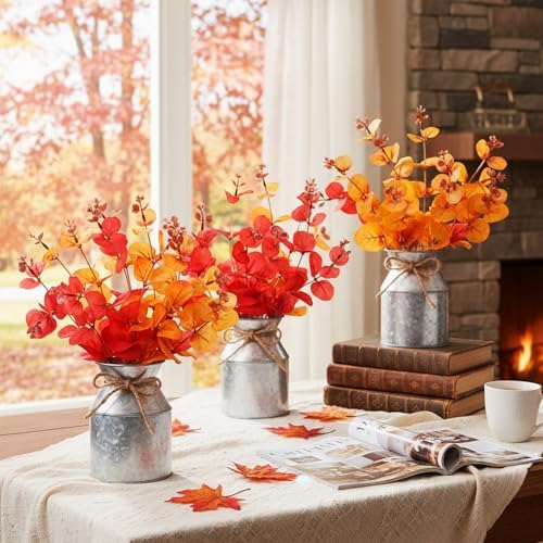 Zeyune 6 Sets Fall Thanksgiving Table Centerpiece Decoration 18 Pcs Harvest Artificial Flower Stem Faux Fall Arrangement with 6 Pcs Metal Pot for Autumn Farmhouse Home Kitchen Dining Indoor Decoration - Image 4