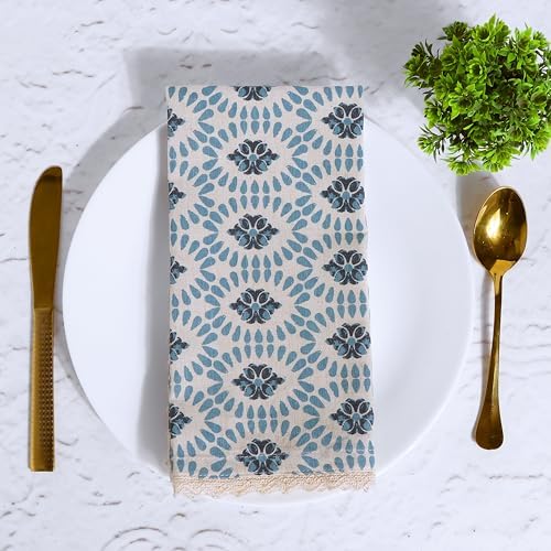Lace Cloth Napkins, Cotton Linen, 12 Pack, 20x20 Inch, Moroccan Beauty - Image 3