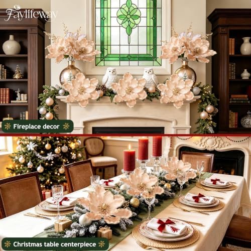 8PCS Large Christmas Magnolia Flowers for Christmas Tree Wreath - Image 5