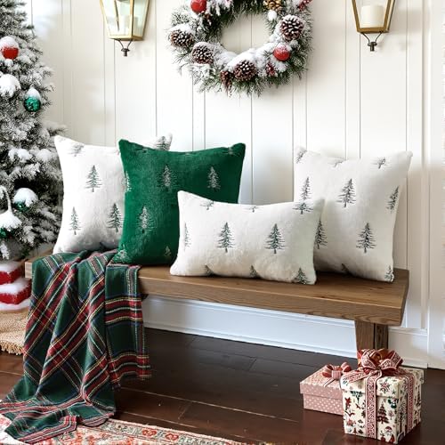 MIULEE Christmas Decorative Faux Fur Pillow Covers 20x20 Inch White Green - Image 5