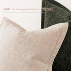 Decorative Chenille Luxury Throw Pillow Covers with Wide Edge, Textured Solid Pillowcases, Soft Velvet Cushion Cover Home Décor for Couch Sofa Chair Bed,20×20 Inch, Set of 2, Light Beige - Image 3