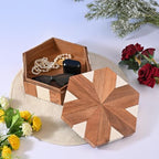 Perilla Home Hexagon Wooden Box, Brown and White, Wood and Resin, 9.54x8.07x3.15 Inch, Decorative - Image 2
