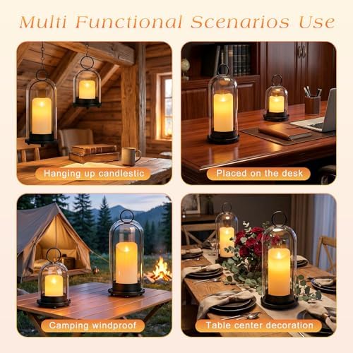 Fohil Hurricane Glass Candle Holders, Set of 2 Metal Candle Holder with Handmade Sturdy Glass Dome, 5" & 4" Wide Candle Lantern for Pillar Candles, Plants, Table Centerpiece, Home Decor - Image 6