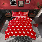 Red White Comforter Set Full Size Cute Heart Pattern Bedding For Kids Boys Girls Valentine Day Gift Quilt Cartoon Love Geometric Duvet Insert Love Heart Soft Warm Bedding Sets Bedroom Decor 3Pcs by Erosebridal