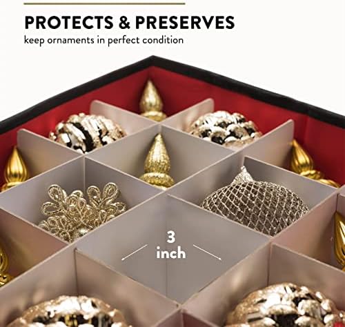 Zober Christmas Ornament Storage Box - Stores 64 Ornaments - Non-Woven, Tear- Proof Christmas Ornament Storage Containers - 3 Inch Cube Compartments - Red - Image 4
