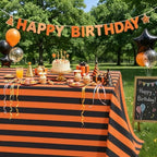 Fanqisi 2 Pack Striped Tablecloth 57x84 Inch Black and Orange Tablecloth - Image 4