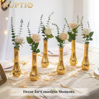 NUPTIO Gold Bud Vases for Centerpiece: 12 Pcs Small Flower Vase for Table - Vintage Skinny Ribbed Vase in Bulk for Wedding Party Home Decor - Image 6