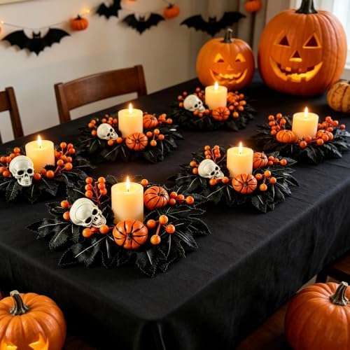 6 PCS Mini Halloween Cabinet Wreath Gothic Skeleton Leaves Wreath Decor - Image 6