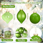 Zomiboo 12 Pcs Lime Green Glass Christmas Ball Ornaments Set 3.15" - Image 2