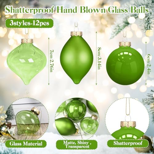 Zomiboo 12 Pcs Lime Green Glass Christmas Ball Ornaments Set 3.15" - Image 2