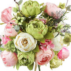 FiveSeasonStuff Artificial Peony Bouquet, Pink, Beige & Green Silk Flowers for Wedding Centerpieces, Bridal Bouquets & Home Decor – Spring Waltz by FiveSeasonStuff