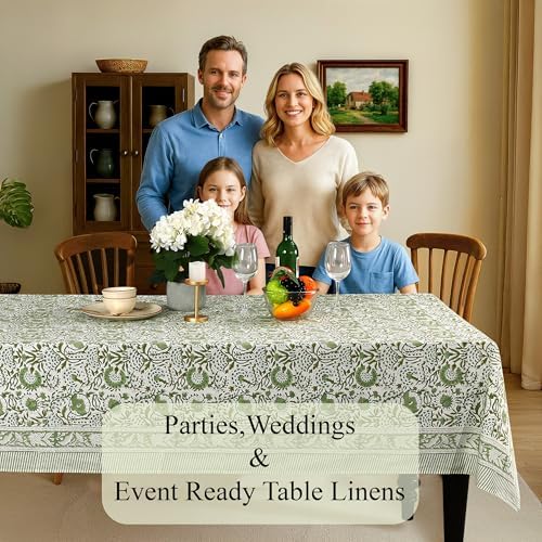 CPC Agate Green Block Print 100% Cotton Rectangle Tablecloth 52x70 Inch - Image 5