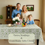 CPC Agate Green Block Print 100% Cotton Rectangle Tablecloth 60x90 Inch - Image 3