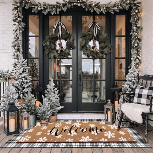 Tinideya 2 Pcs Large Winter Layered Doormat Snowflake Front Door Mat - Image 4