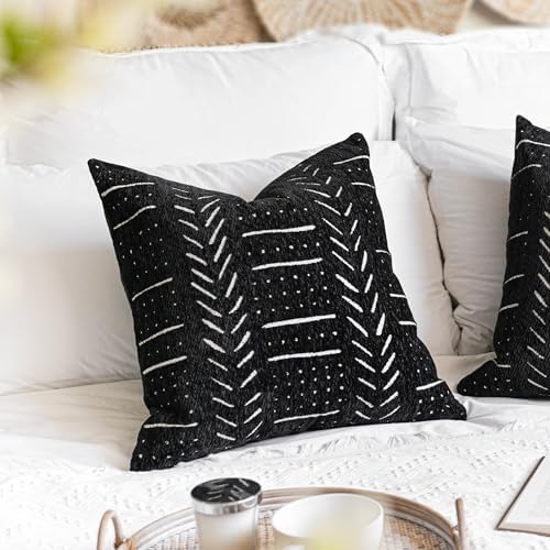 BlissBlush Black Decorative Throw Pillow Covers 18X18, Set of 2, Boho Farmhouse Cushion Cover, Cozy Soft Accent Pillowcase for Couch Sofa Bed Living Room Home Décor - Image 4