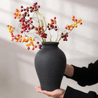 Ceramic Flower Vase Home Decor, 9 in Farmhouse Table Vases Rustic Vintage Living Room Kitchen Bedroom Pottery Decorative Vases for Flowers House Book Shelf Office Coffee Desk Dining Entryway, Black - Image 5