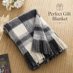 Black Grey Plaid Throw Blanket for Couch, Soft Mohair Tartan Blanket 50x60 - Image 5