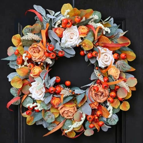 24'' Fall Wreaths for Front Door, Thanksgiving Harvest Decor by Davimono