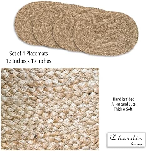 Chardin Home Set of 4 Jute Braided Oval Placemats – 13x19 Inch Rustic Natural Jute Table Mats | Handwoven Boho Farmhouse Style | Eco-Friendly Artisan Dining Decor - Image 5