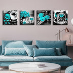 DJSYLIFE Teal Rose Canvas Wall Art Set of 4 for Bedroom, 12x12 Inch - Image 5