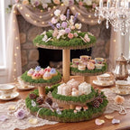 Wenqik 4 Tier Wooden Wedding Cupcake Stand Dessert Display, Offset Tiered - Image 3