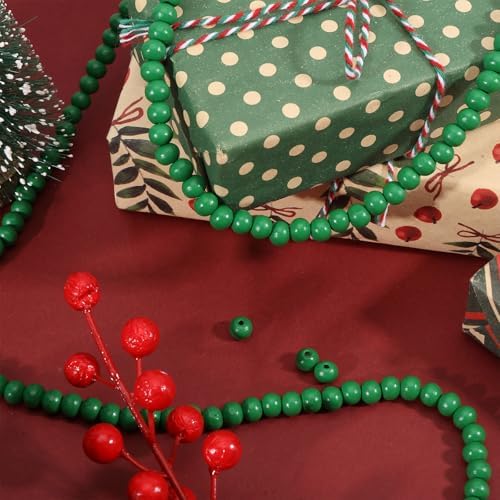 CHGCRAFT 2 Roll 32 Feet Christmas Wooden Bead Garland Christmas Tree Wood Bead Strands for Holiday Decorations, Green - Image 4