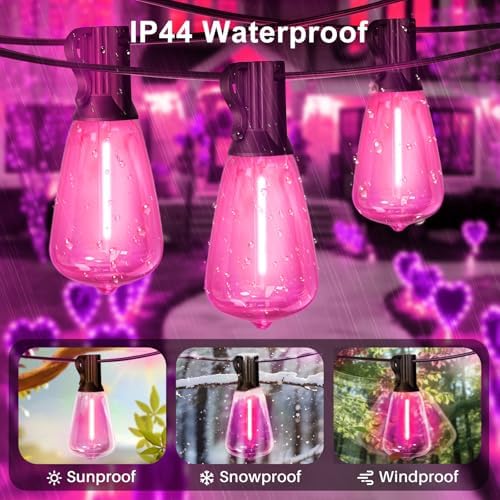 LAMPHOME 2-Pack 26Ft ST38 Pink Valentine's Day Patio Lights ，Outdoor String Lights with 12+1 ST38 Edison Bulbs, Shatterproof LED Lights for Outside Bistro Christmas Wedding Party Decorations - Image 2